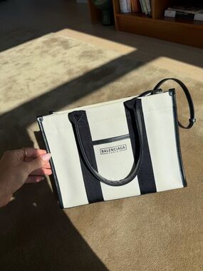 Balenciaga Cream and Black Canvas Mini Tote